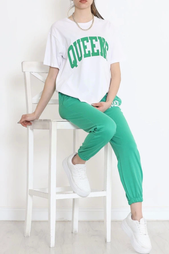 Baskılı Oversize Takım Yeşilbeyaz - 4