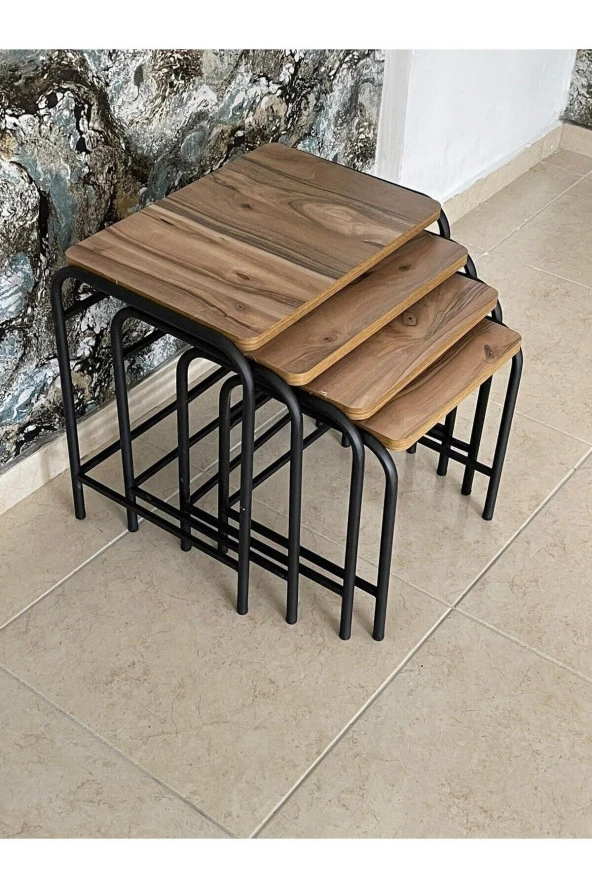 Aslanstore 4'Lü Metal Zigon Sehpa Ceviz - 2