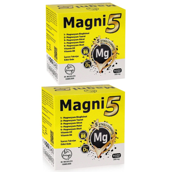 Magnezyum 5 Etkili Form 6 Aylık 180 Kapsül B6 D3 Vitamini Magni5 Bisglisinat Taurat Sitrat Malat Oksit 2Li