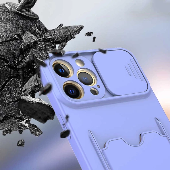 Apple iPhone 12 Pro Kılıf Kartlıklı Lens Kapatmalı Kapak - 4