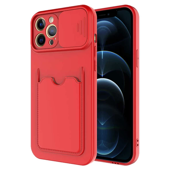 Apple iPhone 12 Pro Kılıf Kartlıklı Lens Kapatmalı Kapak - 10