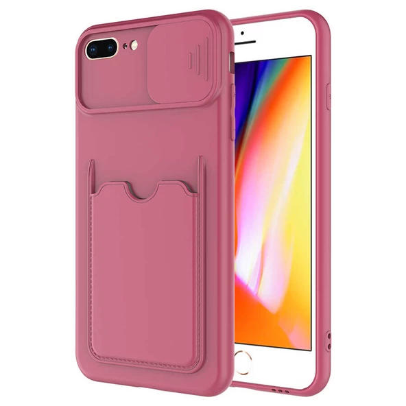 Apple iPhone 8 Plus Kılıf Kartlıklı Lens Kapatmalı Kapak