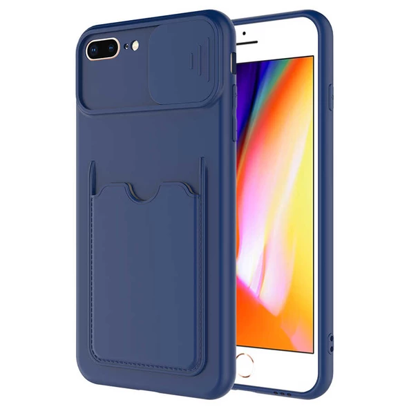 Apple iPhone 7 Plus Kılıf Kartlıklı Lens Kapatmalı Kapak - 6