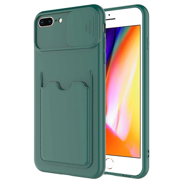 Apple iPhone 7 Plus Kılıf Kartlıklı Lens Kapatmalı Kapak - 5