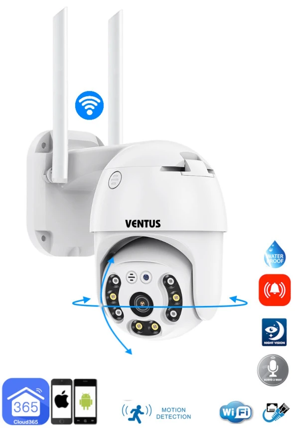 VENTUS 360° Görüş Hareketli Wi-Fi Akıllı Ip Güvenlik Kamerası Türkçe (Cloud365) Uygulama