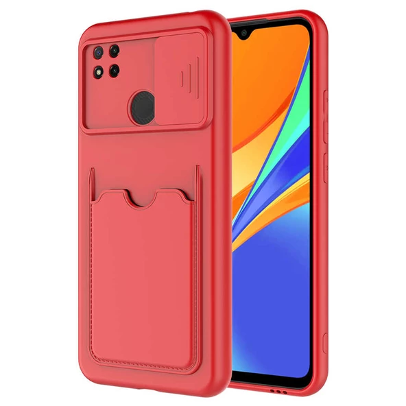 Xiaomi Redmi 9C Kılıf Kartlıklı Lens Kapatmalı Kapak