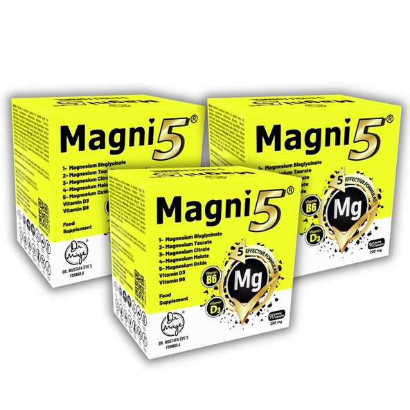 Magnezyum 5 Etkili Form 9 Aylık 270 Kapsül B6 D3 Vitamin Magni5 Bisglisinat Taurat Sitrat Malat 3'lü