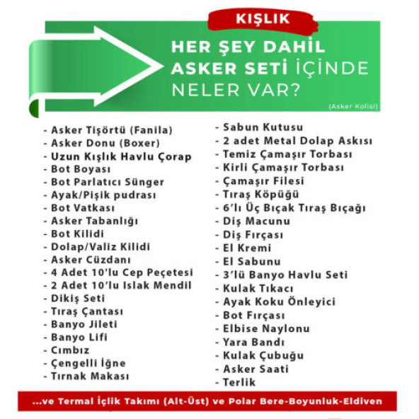 24 lü Kışlık Her Şey Dahil Asker Paketi - Bedelli Askerlik Seti- Asker Malzemeleri - 2