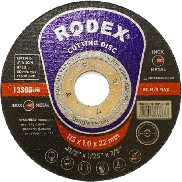 Rodex Inox Metal Kesme Taşı 115 x 1.0 x 22 mm