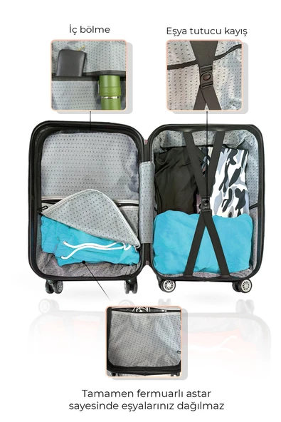 Polo&Sky Elmas Model Mor Renk Orta Boy Valiz Bavul - Resim 8