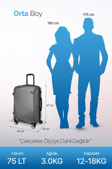 Polo&Sky Elmas Model Mor Renk Orta Boy Valiz Bavul - Resim 7