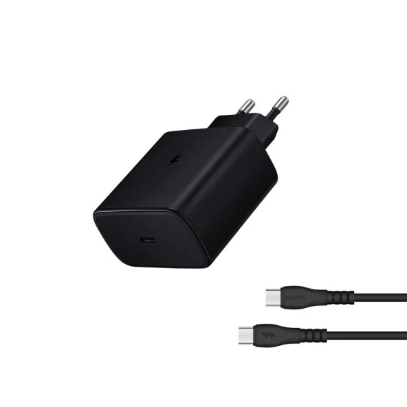 Sunix 45W USB-C Süper Hızlı Şarj Aleti Seti Type-C Siyah S-50