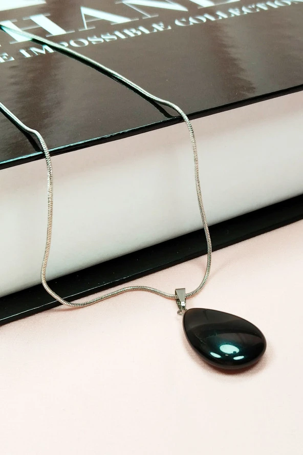 Onix Kuvars Doğal Taşı Zincirli El Yapımı Kolye Uç: 2 cm Zincir: 20 cm Kutulu - 7