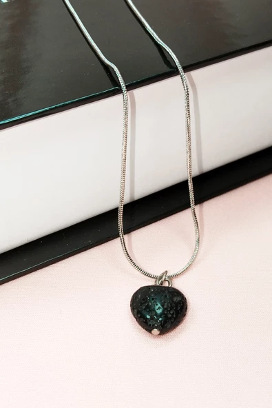 Lav Taşı Doğal Taşı Zincirli El Yapımı Kolye Uç: 1,5 cm Zincir: 20 cm Kutulu - 6