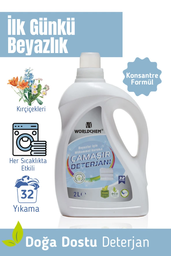Bitkisel Sıvı Çamaşır Deterjanı Beyazlar İçin Çevre Dostu Konsantre 2 L - 2