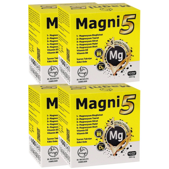 Magnezyum 5 Etkili Form 12 Aylık 360 Kapsül B6 D3 Vit Magni5 Bisglisinat Taurat Sitrat Malat Oksit 4'lü