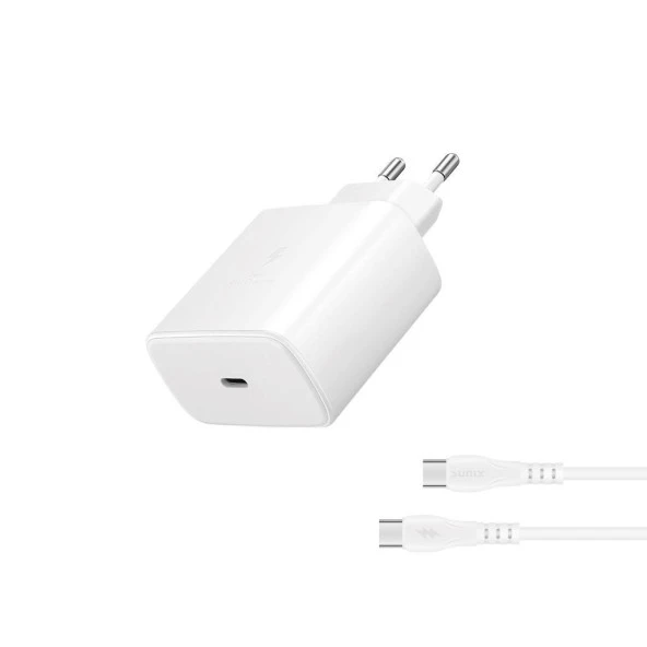 Sunix 45W USB-C Süper Hızlı Şarj Aleti Seti Type-C Beyaz S-50