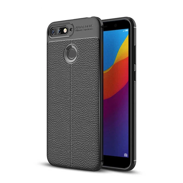 Huawei Y7 2018 Kılıf Deri Tarzı Niss Silikon Case