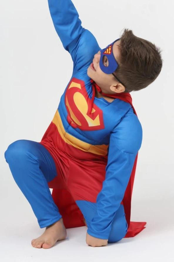 Çocuk Kaslı Superman Kostümü - Çocuk Kaslı Süpermen Kıyafeti - 5