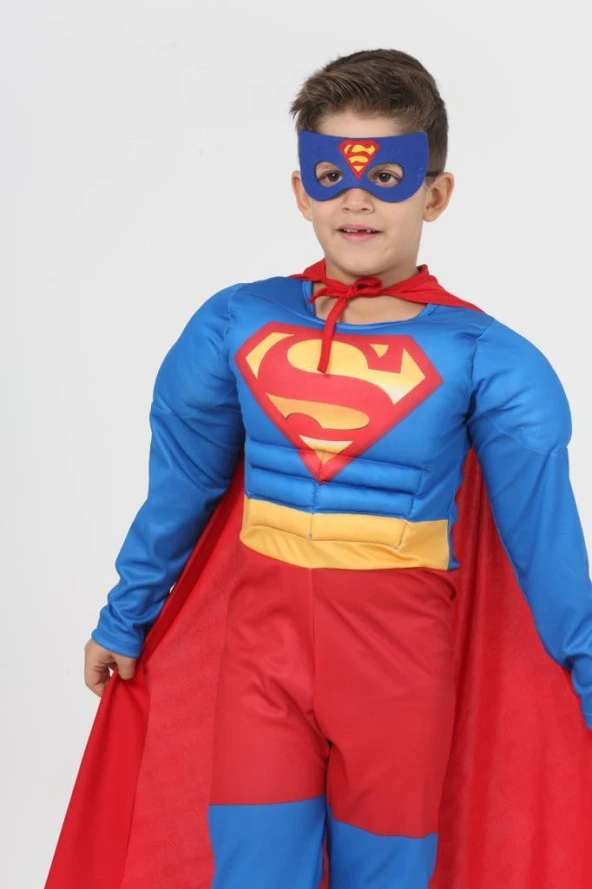 Çocuk Kaslı Superman Kostümü - Çocuk Kaslı Süpermen Kıyafeti - 7