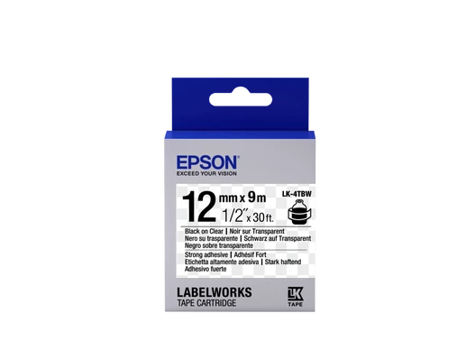 Epson LK-4TBW Güçlü Yapışkanlı Şeffaf Üzeri Siyah 12mm 9Metre Etiket