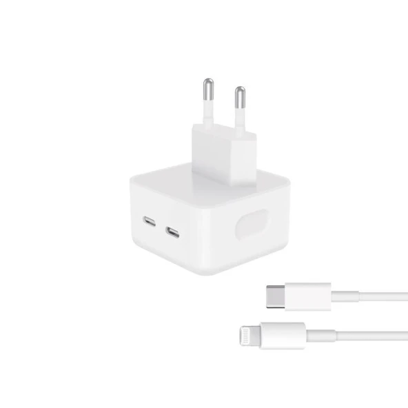 Sunix 35W Çift USB-C Girişli Hızlı Şarj Aleti Type-C / Lightning  Set Beyaz S-70