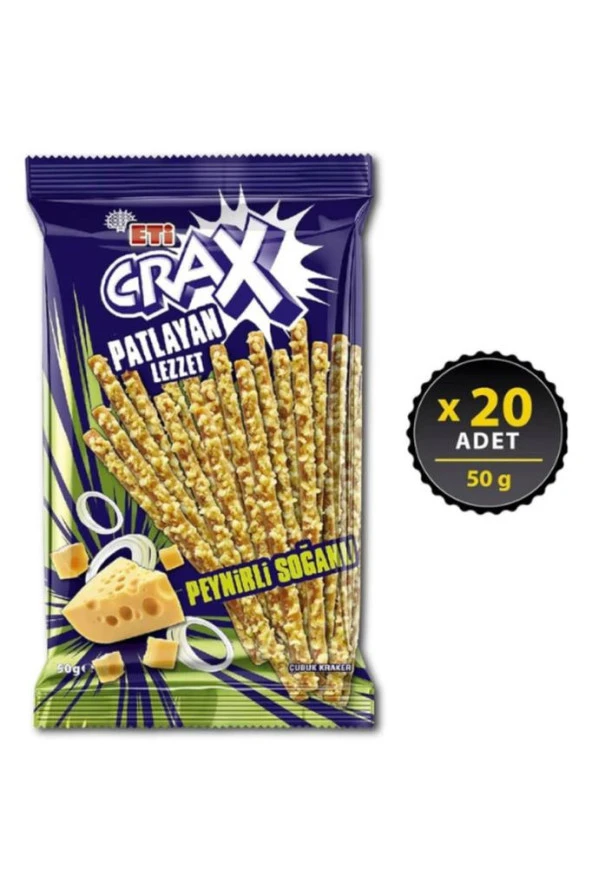Crax Patlayan Lezzet Peynirli Soğanlı Çubuk Kraker 50 g x 20 Adet