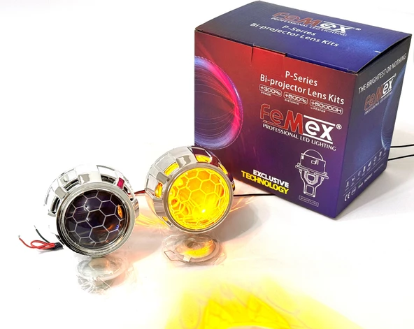 Femex Bi-Xenon Turuncu Bal Petek Desenli Far İçi Mercek 2,5 Inc Far Merceği Led Xenon Uyumlu