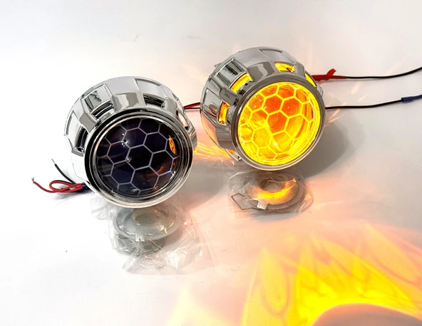 Femex Bi-Xenon Turuncu Bal Petek Desenli Far İçi Mercek 2,5 Inc Far Merceği Led Xenon Uyumlu - 2
