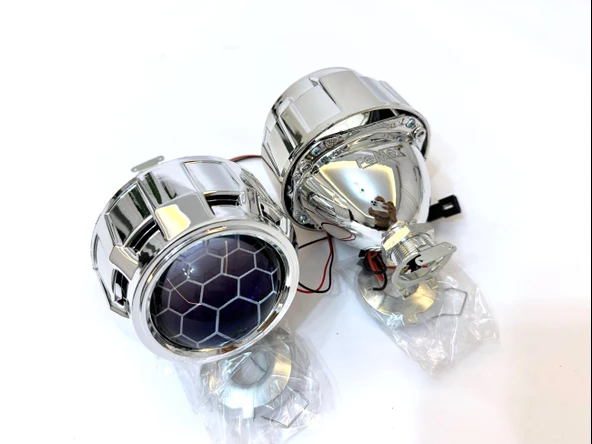 Femex Bi-Xenon Turuncu Bal Petek Desenli Far İçi Mercek 2,5 Inc Far Merceği Led Xenon Uyumlu - 3