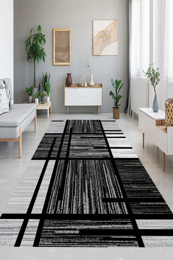 Siyah Renk Yolluk, Çizgili Desen Yolluk, Kaymaz Taban Halı, Yıkanabilir Halı, Koridor Halısı - 4