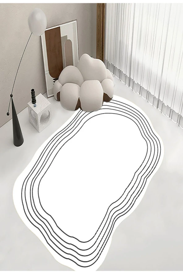 Estetik Çizgi Desen Dijital Baskı Salon Mutfak Balkon Halısı, Ev Dekorasyonu, Asimetrik Halı