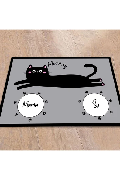 Kedi Mama Önü Paspası, Mama Önü Paspası, Kedi Tuvalet Önü Paspası, Sevimli Kedi Desenli Paspas - 4