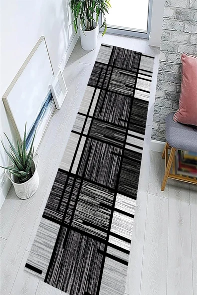 Siyah Renk Yolluk, Çizgili Desen Yolluk, Kaymaz Taban Halı, Yıkanabilir Halı, Koridor Halısı - 5