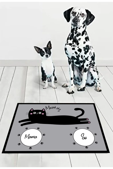 Kedi Mama Önü Paspası, Mama Önü Paspası, Kedi Tuvalet Önü Paspası, Sevimli Kedi Desenli Paspas - 3
