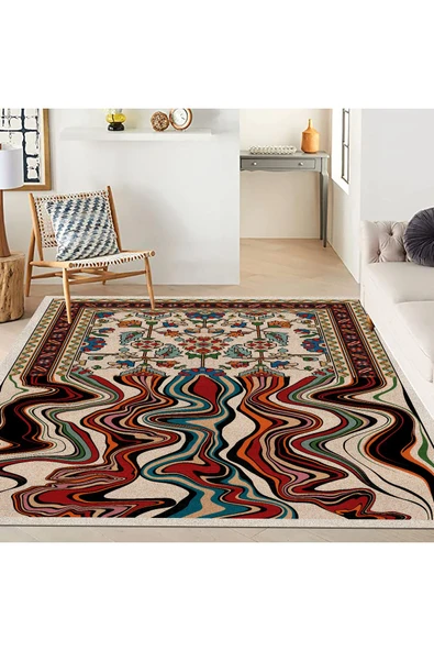 Akış Serisi, Şönil Dokuma Taban, Salon Halısı, Yıkanabilir Kaymaz Taban Antibakteriyel Kilim - 6
