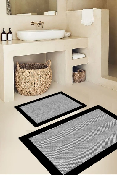 Kazayağı Desen Banyo Paspası, Gri Siyah Paspas, Kaymaz Taban Klozet Takımı, Dekoratif Paspas, - 4