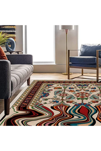 Akış Serisi, Şönil Dokuma Taban, Salon Halısı, Yıkanabilir Kaymaz Taban Antibakteriyel Kilim - 5
