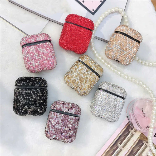 Apple Airpods 1. / 2. Nesil ile uyumlu Kılıf Taşlı Parlak Diamond Silikon Case - 2