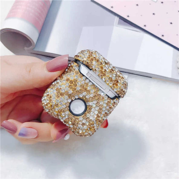 Apple Airpods 1. / 2. Nesil ile uyumlu Kılıf Taşlı Parlak Diamond Silikon Case - 4