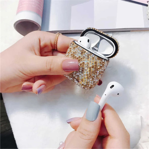 Apple Airpods 1. / 2. Nesil ile uyumlu Kılıf Taşlı Parlak Diamond Silikon Case - 5