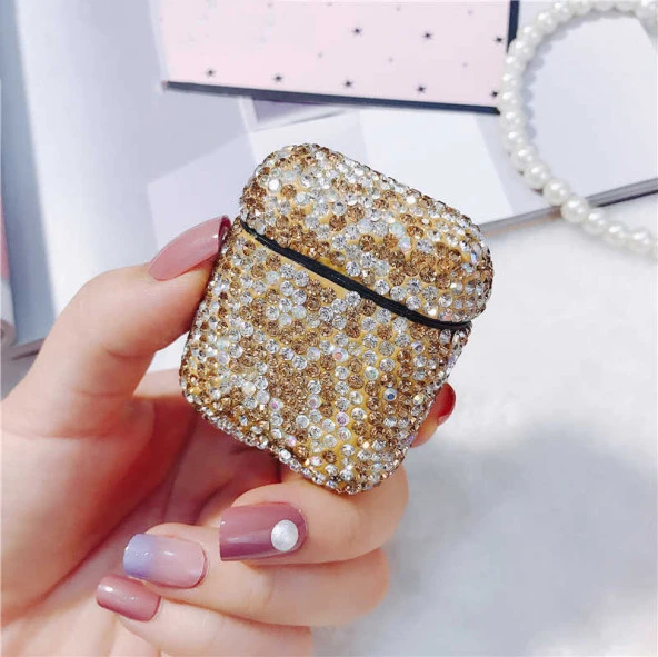 Apple Airpods 1. / 2. Nesil ile uyumlu Kılıf Taşlı Parlak Diamond Silikon Case - 9
