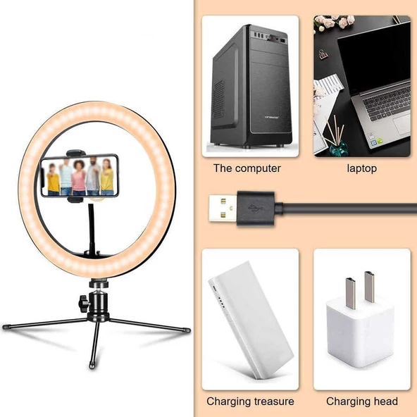 Ring Light Youtuber Tictok Makyaj Işıklı Telefon Tutucu 16cm + 2.2m Tripod CT-001 - 5