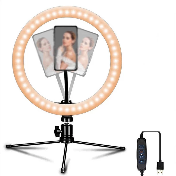 Ring Light Youtuber Tictok Makyaj Işıklı Telefon Tutucu 16cm + 2.2m Tripod CT-001 - 2