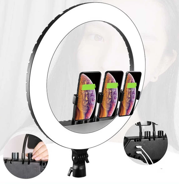 Ring Light Youtuber Tictok Makyaj Işıklı Telefon Tutucu 45cm Profesyonel + 2.2m Tripod RL-18