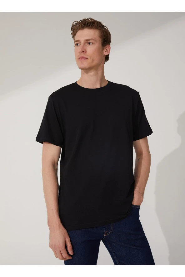 O Yaka Düz Siyah Erkek T-shirt Ts1014000281
