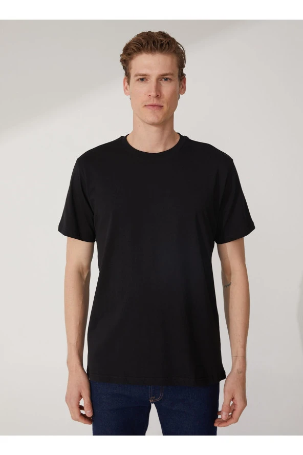 O Yaka Düz Siyah Erkek T-shirt Ts1014000281 - Resim 4