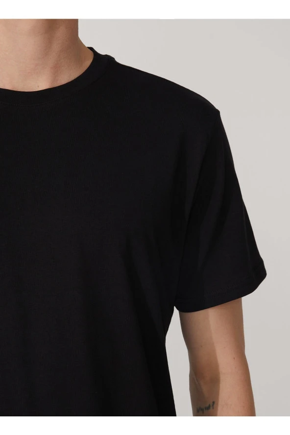 O Yaka Düz Siyah Erkek T-shirt Ts1014000281 - Resim 6