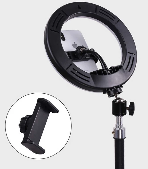 Ring Light Youtuber Tictok Makyaj Işıklı Telefon Tutucu 20cm + 2.2m Tripod M20 - 4