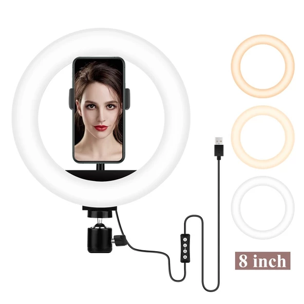 Ring Light Youtuber Tictok Makyaj Işıklı Telefon Tutucu 20cm + 2.2m Tripod M20 - 6